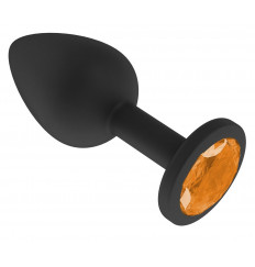 Чёрная анальная втулка с оранжевым кристаллом - 7,3 см.