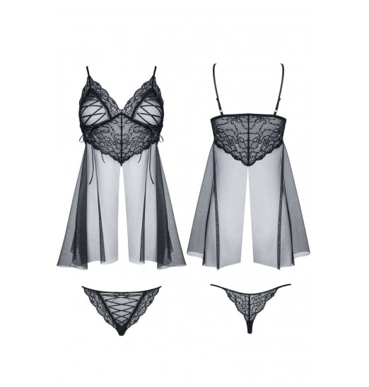 Полупрозрачная сорочка с кружевными вставками Clotilde