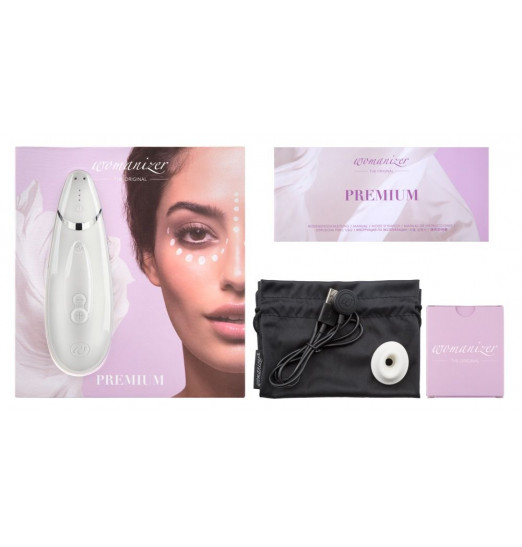 Белый бесконтактный клиторальный стимулятор Womanizer Premium