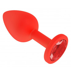 Красная анальная втулка с красным кристаллом - 7,3 см.