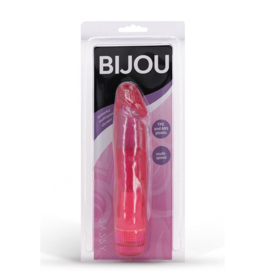 Розовый вибромассажёр SASSY - 18 см.