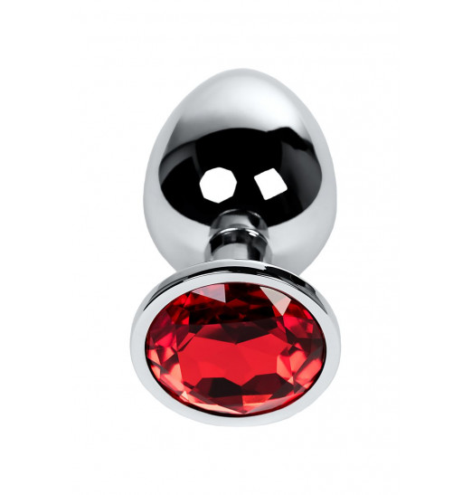 Серебристая анальная втулка Metal с рубиновым кристаллом - 9,5 см.