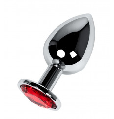 Серебристая анальная втулка Metal с рубиновым кристаллом - 9,5 см.