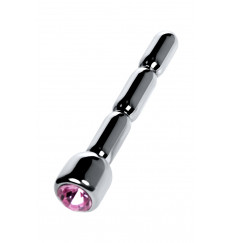 Серебристый уретральный плаг со стразом - 7 см.