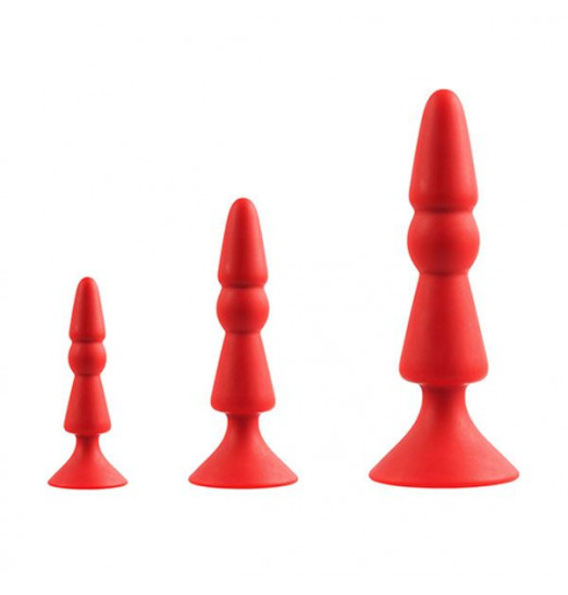 Набор из красных анальных силиконовых втулок MENZSTUFF 3-PIECE ANAL CONE SET