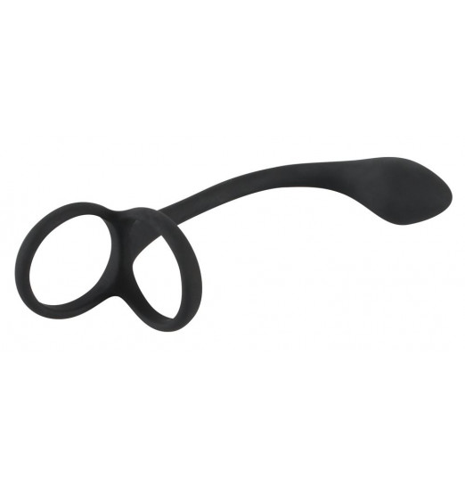 Эрекционное кольцо с утяжкой на мошонку и анальным плаг Black Velvets Эрекционное кольцо с утяжкой на мошонку и анальным плаг Black Velvets