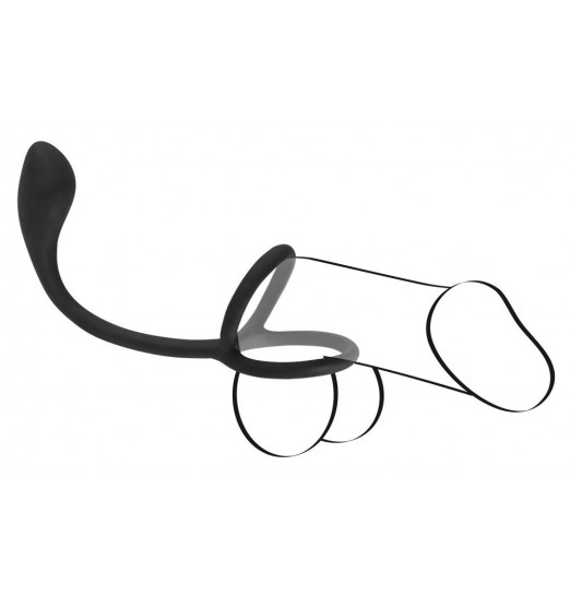 Эрекционное кольцо с утяжкой на мошонку и анальным плаг Black Velvets Эрекционное кольцо с утяжкой на мошонку и анальным плаг Black Velvets