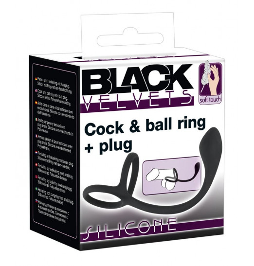 Эрекционное кольцо с утяжкой на мошонку и анальным плаг Black Velvets Эрекционное кольцо с утяжкой на мошонку и анальным плаг Black Velvets