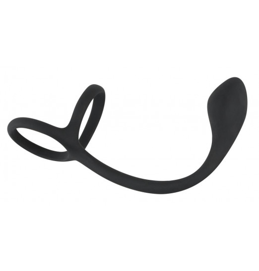 Эрекционное кольцо с утяжкой на мошонку и анальным плаг Black Velvets Эрекционное кольцо с утяжкой на мошонку и анальным плаг Black Velvets