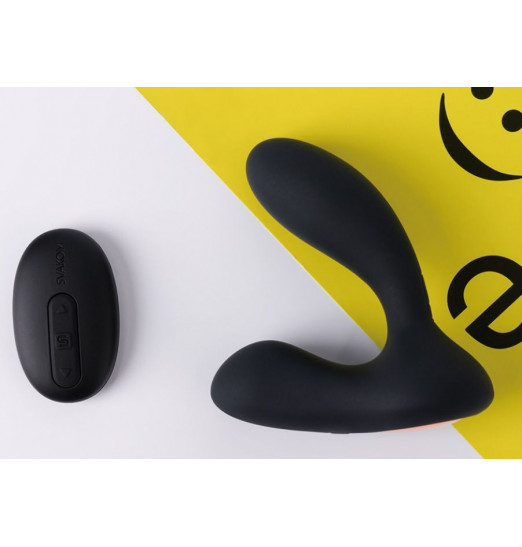 Чёрный стимулятор простаты Vick с вибрацией и пультом ДУ Чёрный стимулятор простаты Vick с вибрацией и пультом ДУ