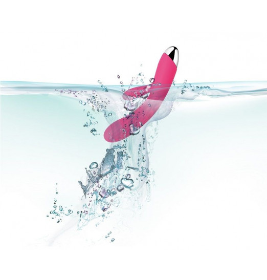 Ярко-розовый вибратор Angel с ребристым стволом, клиторальным отростком и нагревом - 19 см.