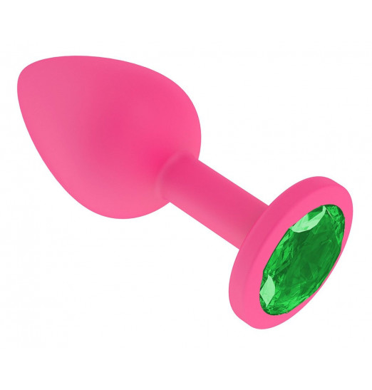 Розовая анальная втулка с зеленым кристаллом - 7,3 см.