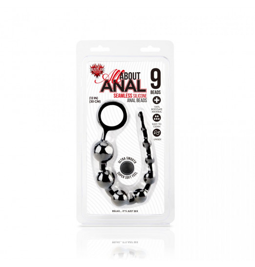 Чёрная анальная цепочка из 9 шариков - 30 см. Чёрная анальная цепочка из 9 шариков - 30 см.