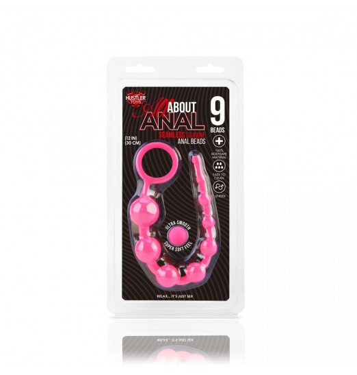 Розовая анальная цепочка из 9 шариков - 30 см.