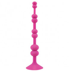 Розовая анальная цепочка с присоской PERLES DASPIRE - 22 см.