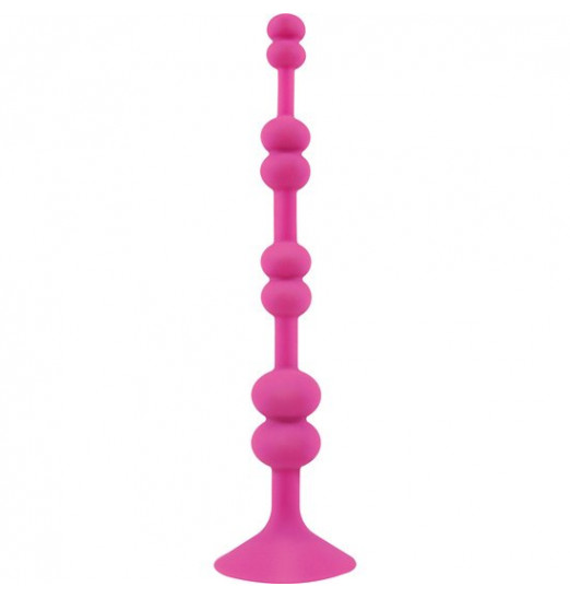 Розовая анальная цепочка с присоской PERLES DASPIRE - 22 см.