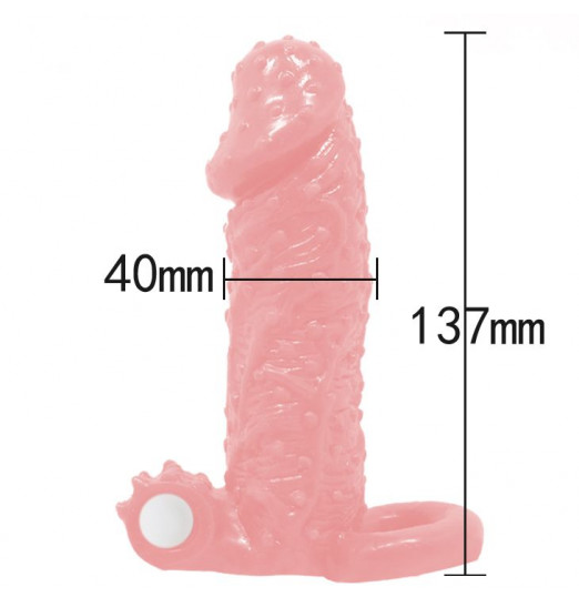 Телесная насадка с точками, клиторальным стимулятором и подхватом - 13,7 см.