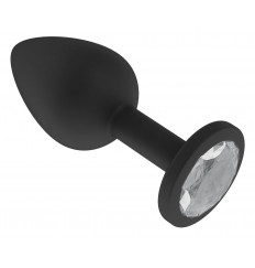 Чёрная анальная втулка с прозрачным кристаллом - 7,3 см.