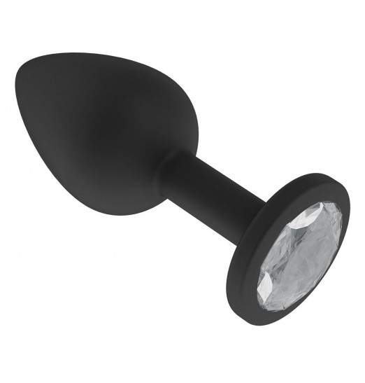 Чёрная анальная втулка с прозрачным кристаллом - 7,3 см. Чёрная анальная втулка с прозрачным кристаллом - 7,3 см.
