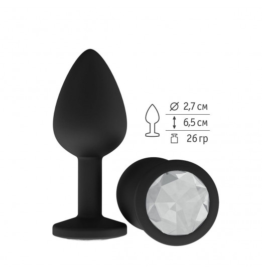 Чёрная анальная втулка с прозрачным кристаллом - 7,3 см. Чёрная анальная втулка с прозрачным кристаллом - 7,3 см.