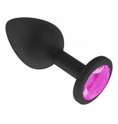 Чёрная анальная втулка с розовым кристаллом - 7,3 см.