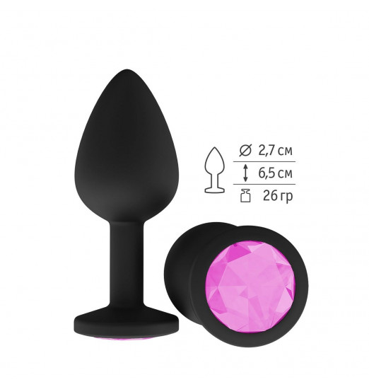Чёрная анальная втулка с розовым кристаллом - 7,3 см. Чёрная анальная втулка с розовым кристаллом - 7,3 см.