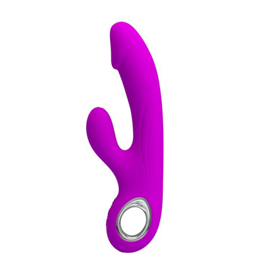 Лиловый вибратор с клиторальным отростком Gordon - 19 см.