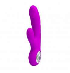 Лиловый вибратор с клиторальным отростком Gordon - 19 см.