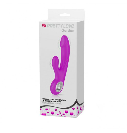 Лиловый вибратор с клиторальным отростком Gordon - 19 см.