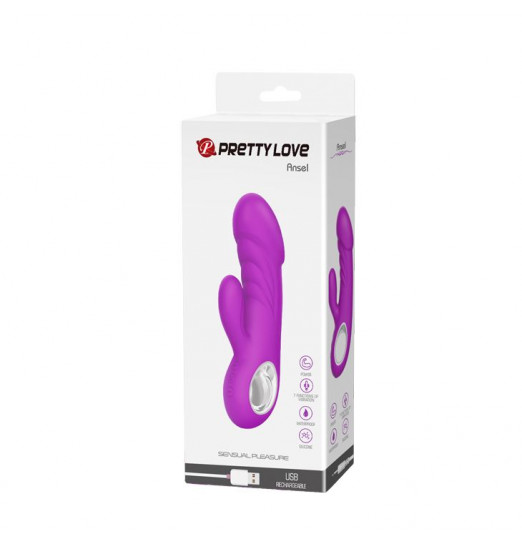 Лиловый вибратор с клиторальным отростком Ansel - 15,8 см.