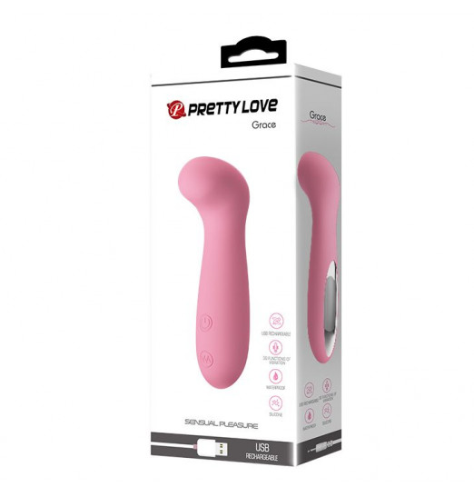 Нежно-розовый вибратор с загнутой продолговатой головкой Grace - 12,6 см. Нежно-розовый вибратор с загнутой продолговатой головкой Grace - 12,6 см.