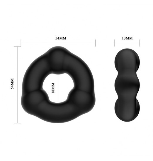 Черное эрекционное кольцо с 3 шариками