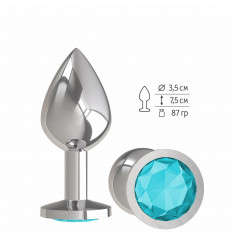 Серебристая средняя пробка с голубым кристаллом - 8,5 см.