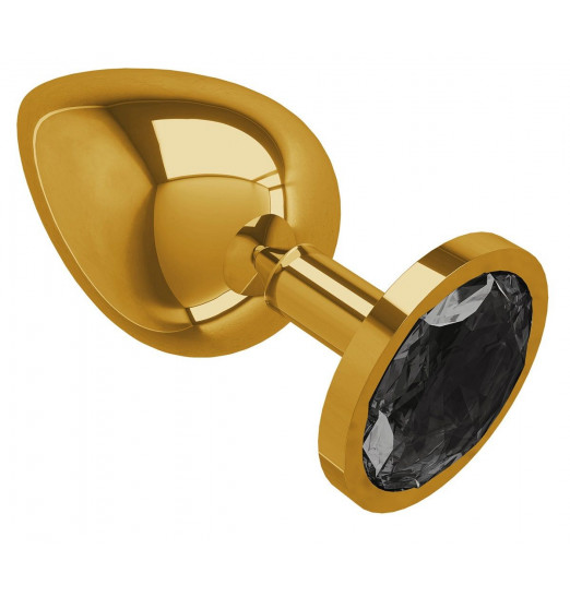 Золотистая большая анальная пробка с чёрным кристаллом - 9,5 см. Золотистая большая анальная пробка с чёрным кристаллом - 9,5 см.
