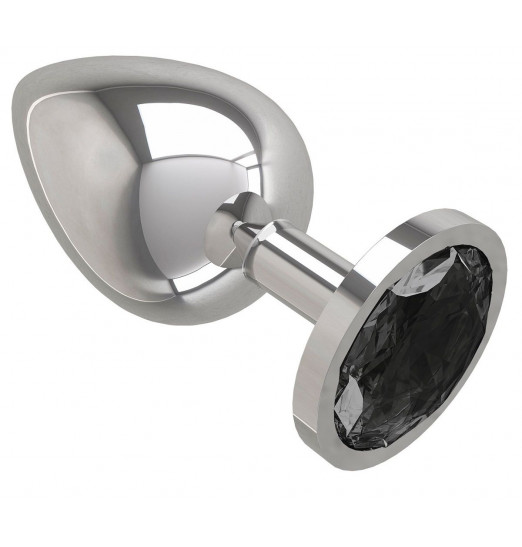 Серебристая большая анальная пробка с чёрным кристаллом - 9,5 см. Серебристая большая анальная пробка с чёрным кристаллом - 9,5 см.