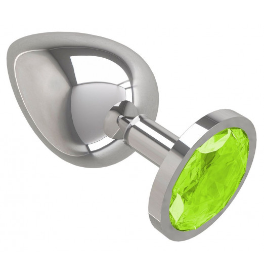 Серебристая большая анальная пробка с лаймовым кристаллом - 9,5 см.