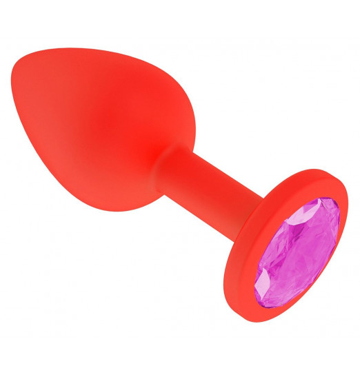 Красная анальная втулка с розовым кристаллом - 7,3 см.