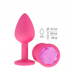 Розовая анальная втулка с розовым кристаллом - 7,3 см.