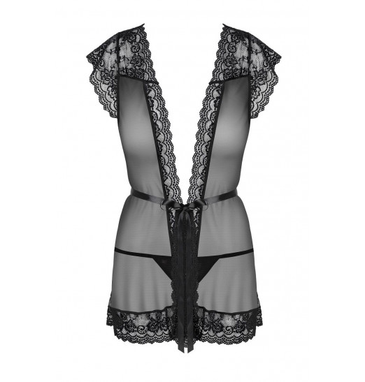 Коротенький пеньюар с атласным пояском и кружевами Коротенький пеньюар с атласным пояском и кружевами