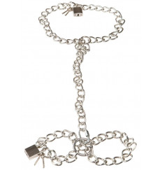 Фиксация на шею и запястья в виде цепей с замочками Bad Kitty Metal collar and chain