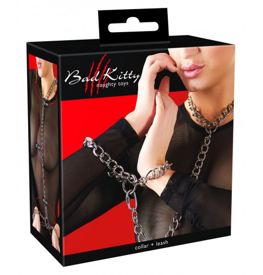 Фиксация на шею и запястья в виде цепей с замочками Bad Kitty Metal collar and chain