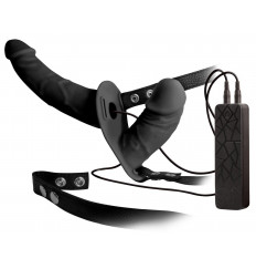 Чёрный вибрострапон с вагинальной пробкой Double Thruster - 17 см.