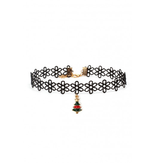 Ажурный чокер на шею с подвеской в виде рождественской елки