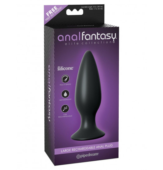 Чёрная большая анальная вибропробка Large Rechargeable Anal Plug - 13,5 см.
