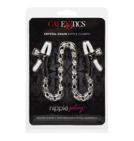 Зажимы на соски с серебристой цепочкой и кристаллами Crystal Chain Nipple Clamps