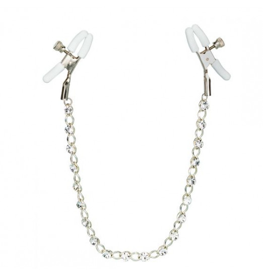 Зажимы на соски с серебристой цепочкой и кристаллами Crystal Chain Nipple Clamps