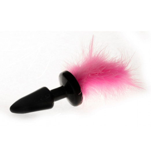 Чёрная анальная пробка с розовым хвостом Чёрная анальная пробка с розовым хвостом