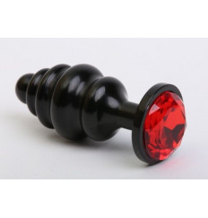 Черная фигурная анальная пробка с красным кристаллом - 8,2 см.