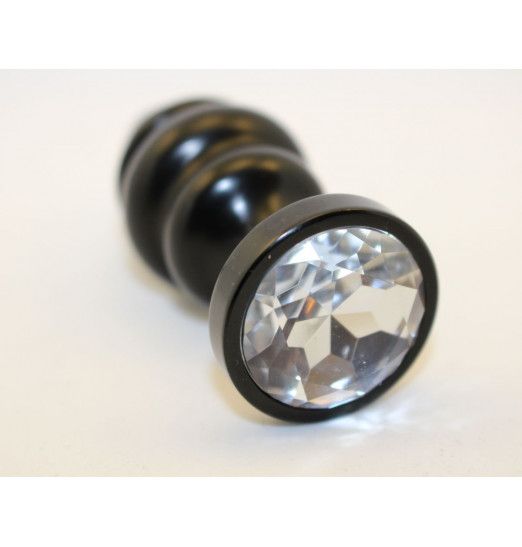 Черная фигурная анальная пробка с прозрачным кристаллом - 8,2 см.