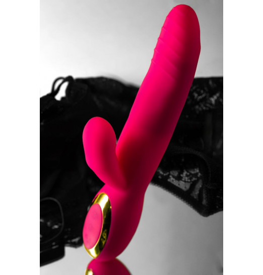 Розовый вибратор с подогревом для двойной стимуляции JOS NEGA - 22 см.